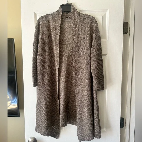 Eileen Fisher tan long cardigan, 100% linen, size large - Picture 1 of 6